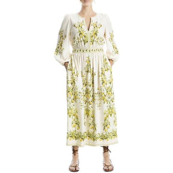 Max Studio Dresses & Skirts - Max Studio Womens Puff Sleeve V-Neck Linen-Blend Maxi Dress, Yellow